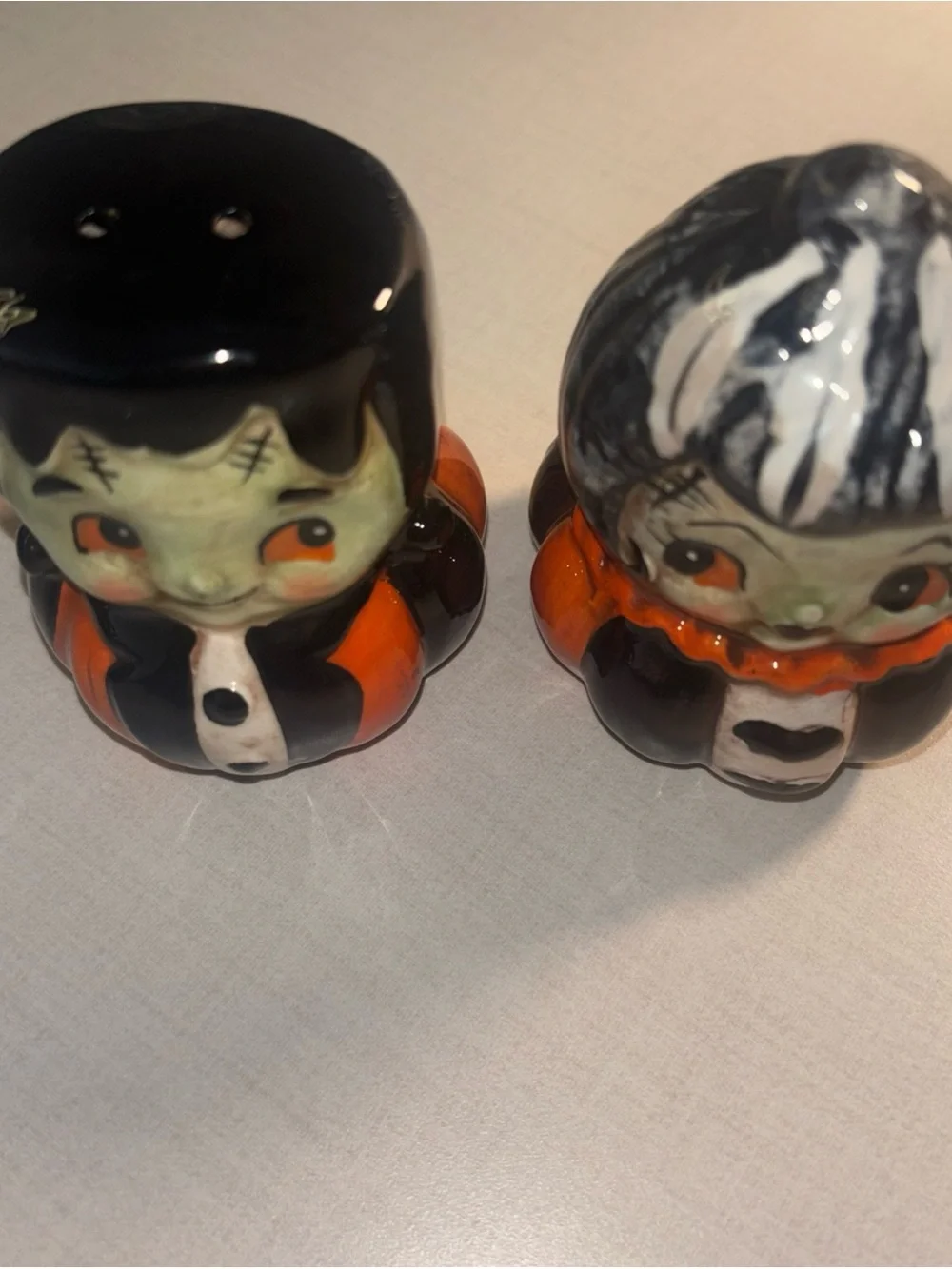 New JOHANNA PARKER Bride & Frankenstein Monster Halloween Salt Pepper Shaker Set
